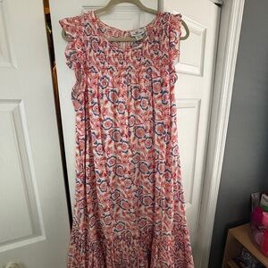 Vineyard Vines Smocked Top Dress with Coral & Blue Floral Print